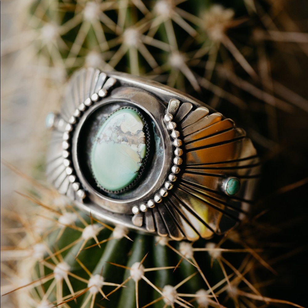 Handmade sterling silver & turquoise cuff.  56mm wide by 42mm